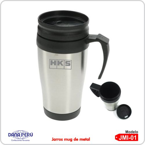 Jarro mug metálico con logo. Precios al por mayor.