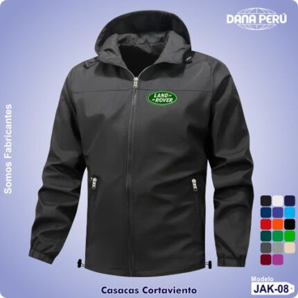 Casaca cortaviento impermeable personalizable con logo bordado, producto de alta calidad a precio económico.